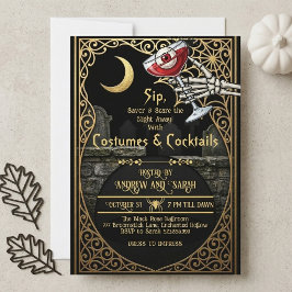 Vuxna Halloween-kostymer & cocktails Halvmåne Inbjudningar