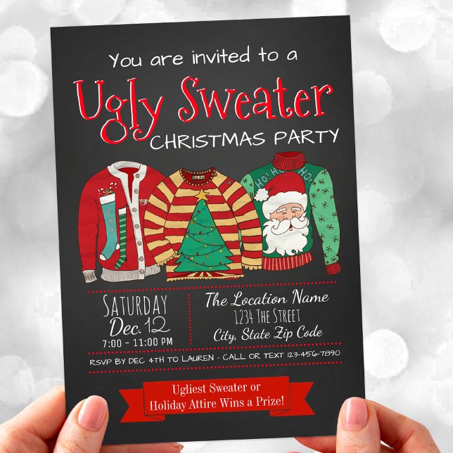 Vuxna julfestinbjudningar inbjudningar (Ugly sweater Christmas party invitation. Available for digital download and print.)
