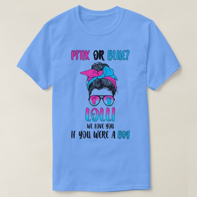 Vuxnas rosa eller blå lolli gender visar party t shirt (Design framsida)