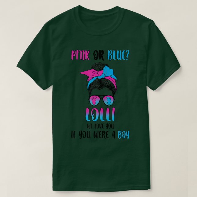 Vuxnas rosa eller blå lolli gender visar party t shirt (Design framsida)