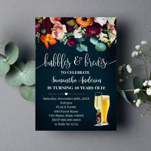 Vuxnor Bubbles & Brews Vin Flowers Blue Inbjudningar