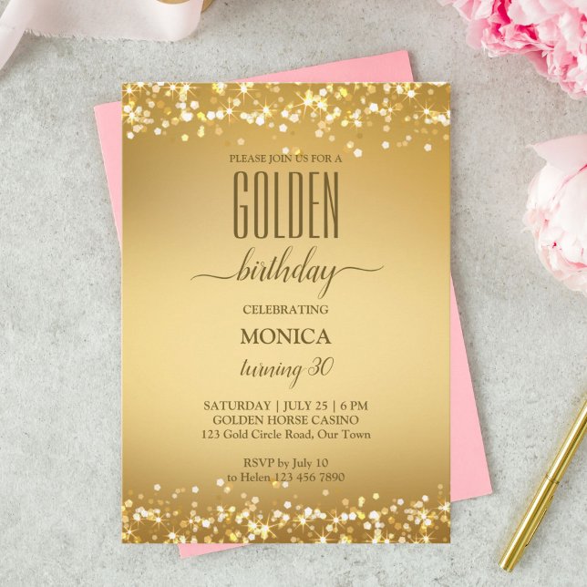 Vuxnor födelsedagsfest elegant guld inbjudningar (Skapare uppladdad)