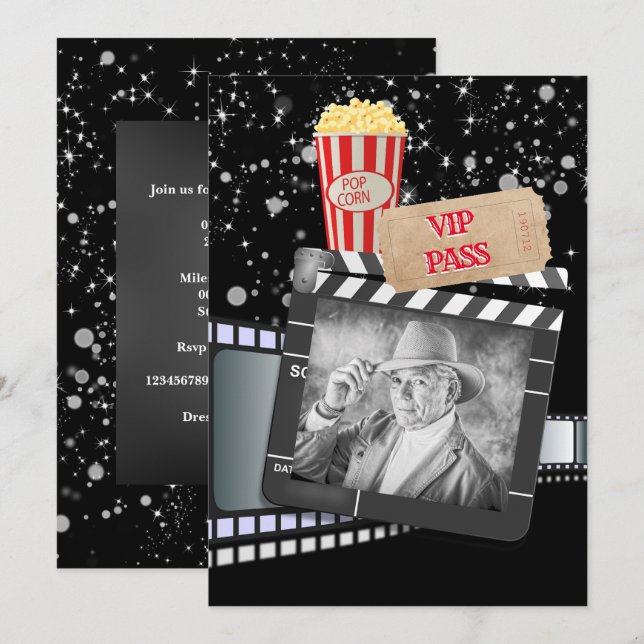 Vuxnor för Movie VIP-foto Hollywood party Inbjudningar (Fram/baksida)