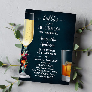 Vuxnorna Vin Navy Bubbles & Bourbon Birday Inbjudningar