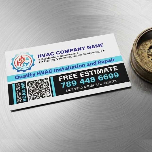 VVS Service (Anpassad logotyp, Namn, Qr-kod, Sloga Magnetiska Visitkort (HVAC business card magnets, custom magnets for contractors, fridge magnet with QR code)