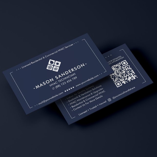 VVS-tekniker Mörk Navyblå Ugnsspecialist Visitkort (HVAC Technician Dark Navy Blue Furnace Specialist Business Card
)