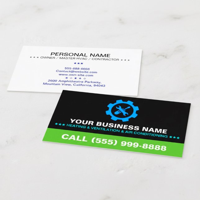 VVS Uppvärmning & Luftkonditionering | Logo på sva Visitkort ( professional black cards, heating cooling ventilation, air conditioning repair,)