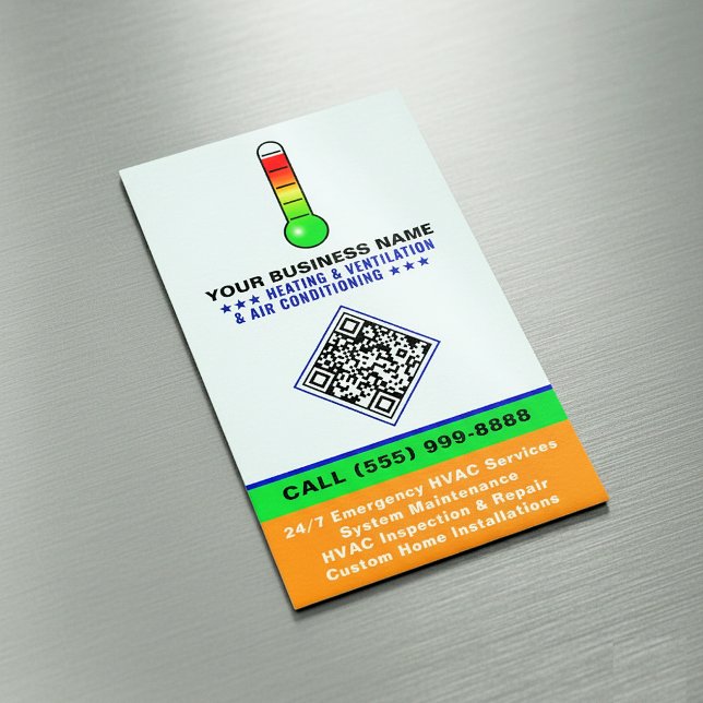 VVS Uppvärmning & Luftkonditionering | QR-kod & Lo Magnetiska Visitkort (Heating, Ventilation & Air Conditioning Business Cards)