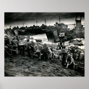 VWII Marines avlastning Leveranser på Iwo Jima Poster