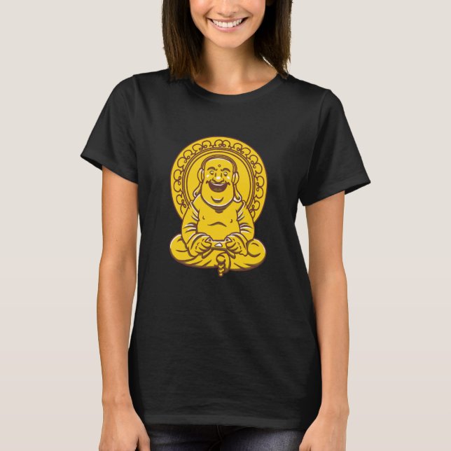 VXL Buddha Munk Namaste Praying Pray Laugh Buddhis T Shirt (Framsida)