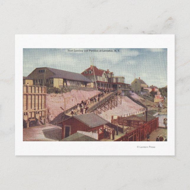 Vy av en båt brygga och paviljong vykort (Framsida)