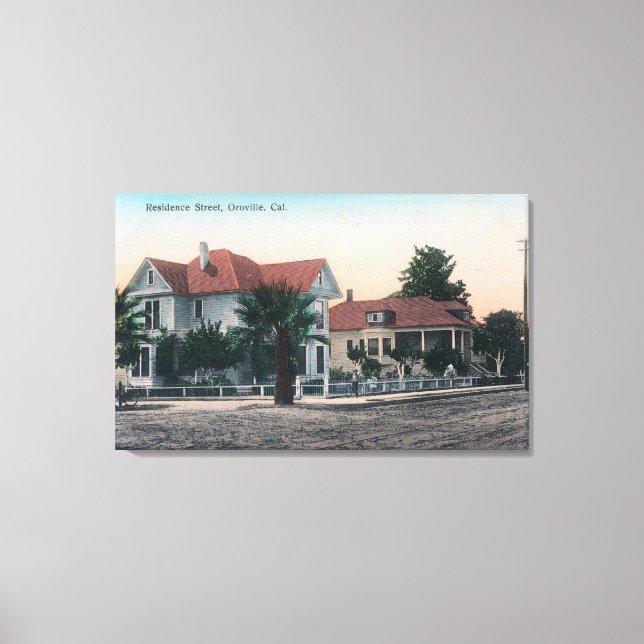 Vy av en Residence Street, Kid on Bike Canvastryck (Framsida)