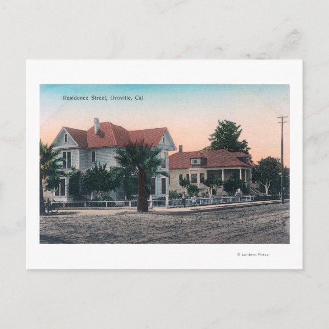 Vy av en Residence Street, Kid on Bike Vykort (Framsida)