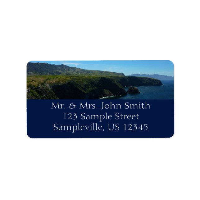 Vy från Santa Cruz Island i Kanalöarna Adressetikett (Framsidan)