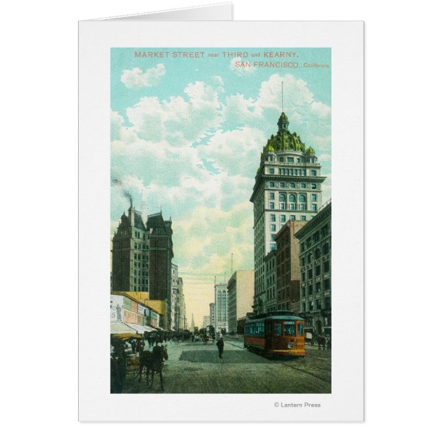 Vy of Market St nära 3rd och Kearny Hälsningskort (Framsidan)