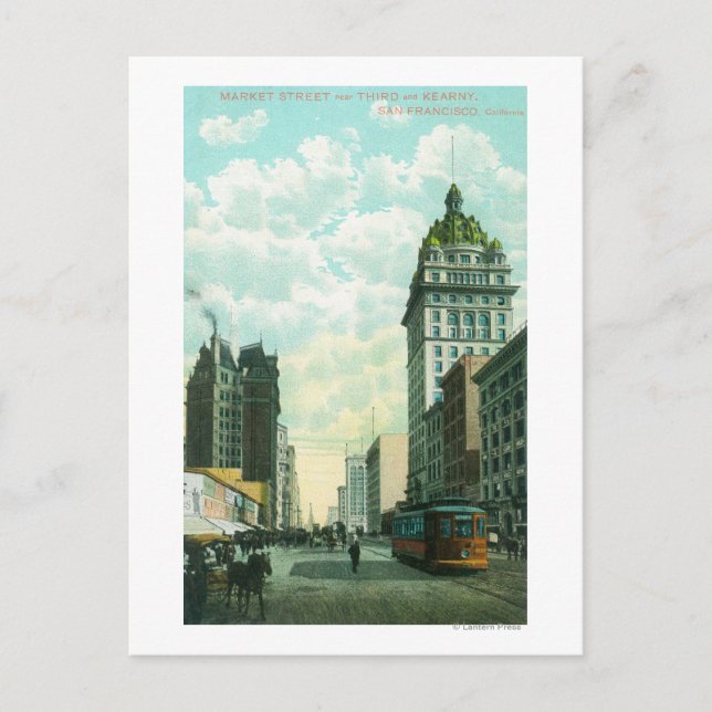 Vy of Market St nära 3rd och Kearny Vykort (Framsida)