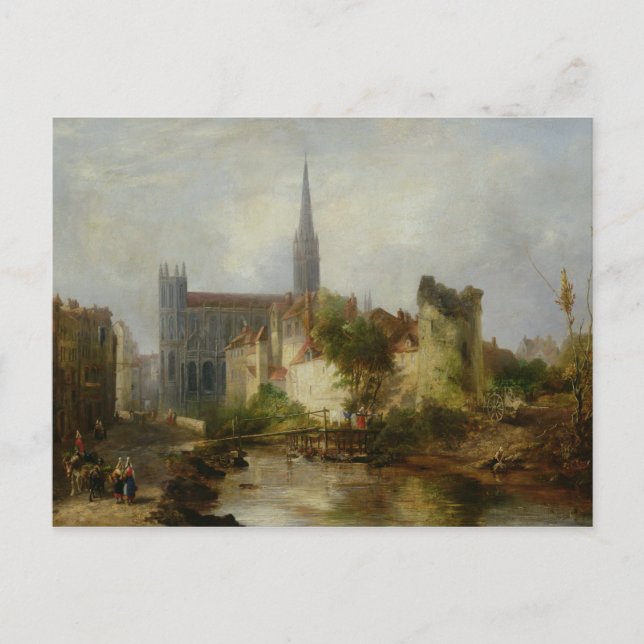Vy of the Church of St. Peter, Caen, 1841 Vykort (Framsida)