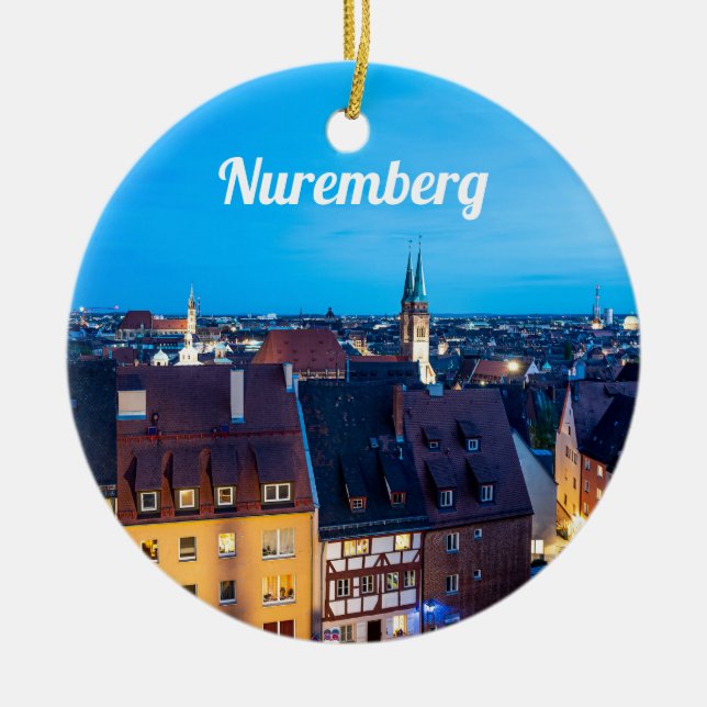 Vy om Nürnberg-staden på natten Julgransprydnad Keramik (Framsidan)