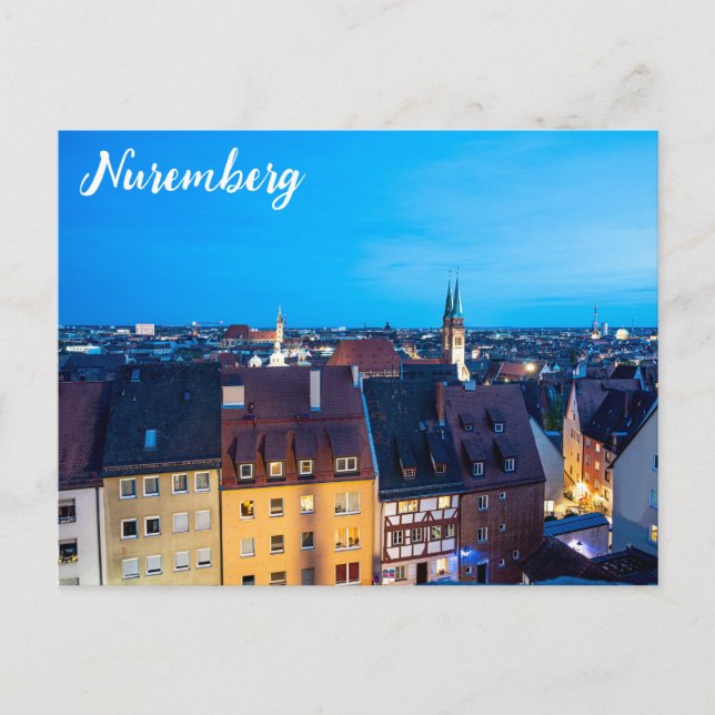 Vy om Nürnberg-staden på natten Vykort (Framsida)