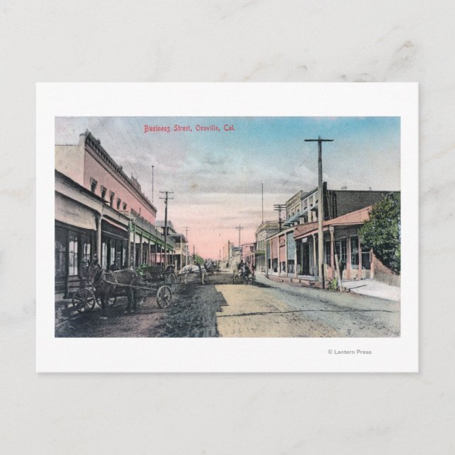 Vy över affärssektion med hästlaster vykort (Framsida)