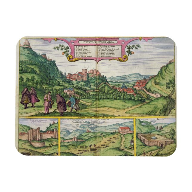 Vy över Alhambra, från Civitates Orbis Terrar Magnet (Horisontell)