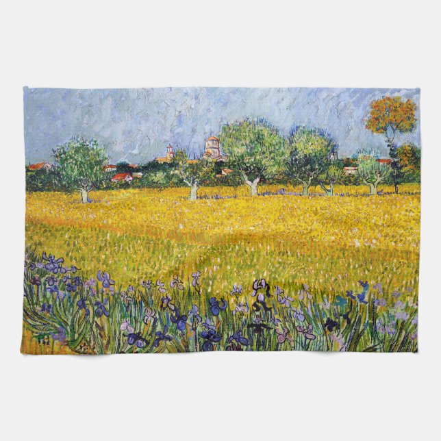 Vy över Arles med Irises Vincent van Gogh-färg Kökshandduk (Horisontell)
