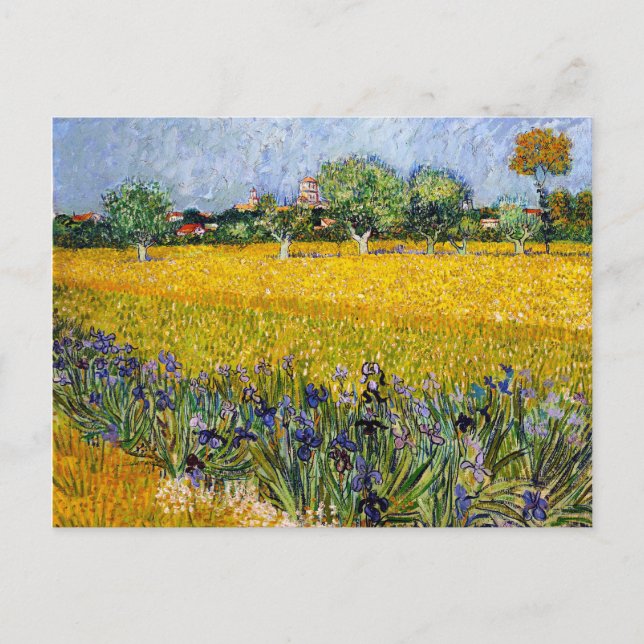 Vy över Arles med Irises Vincent van Gogh-färg Vykort (Framsida)