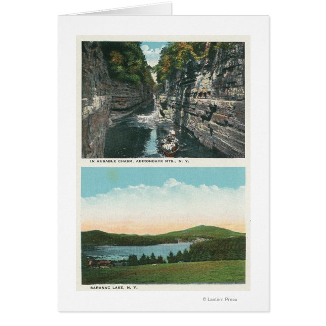 Vy över Ausable Chasm och Saranac Sjö Hälsningskort (Framsidan)