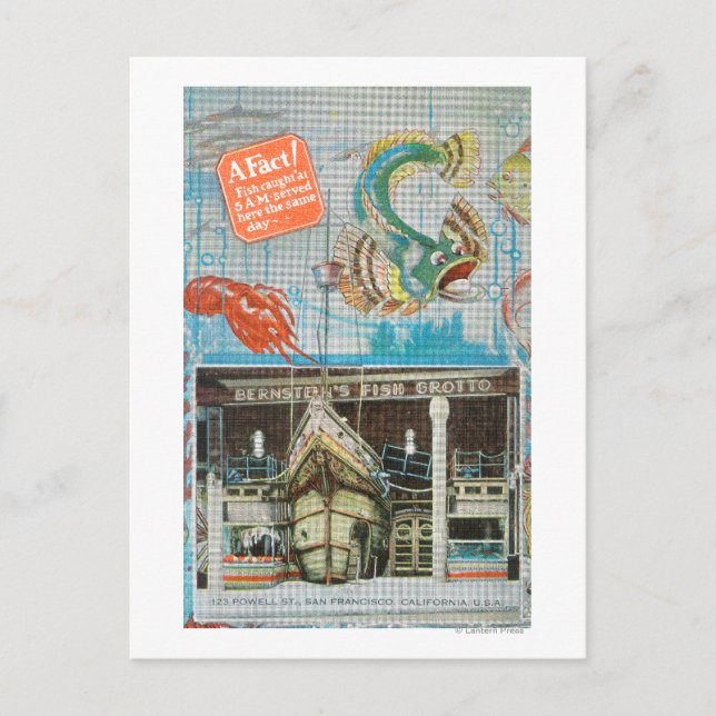 Vy över Bernsteins fiskgrotto med fisk Vykort (Framsida)