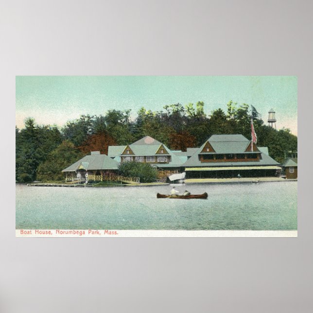 Vy över Boat House i Norumbega Park Poster (Framsidan)