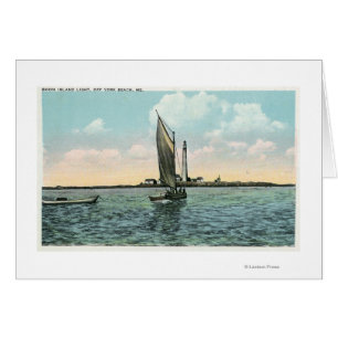 Vy över Boon Island fyr utanför York Hälsningskort