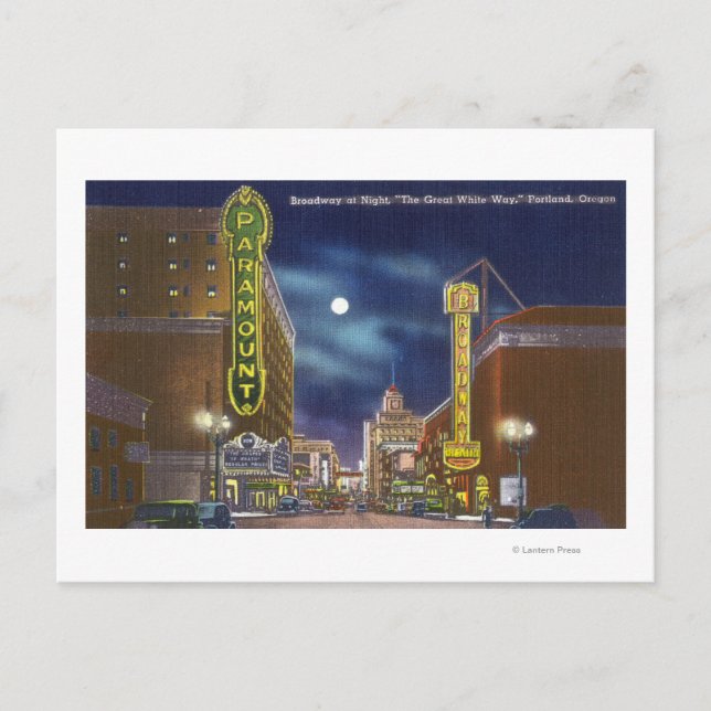 Vy över Broadway på natten Vykort (Framsida)