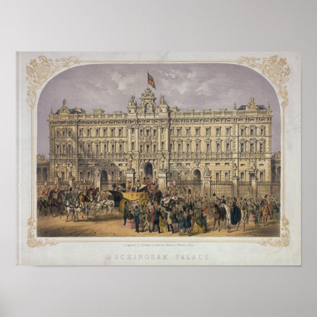 Vy över Buckingham Palace med en folkmassa utanför Poster (Framsidan)