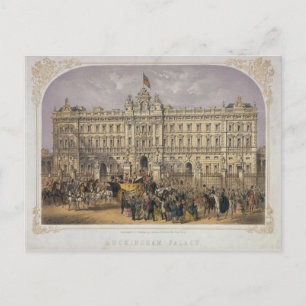 Vy över Buckingham Palace med en folkmassa utanför Vykort