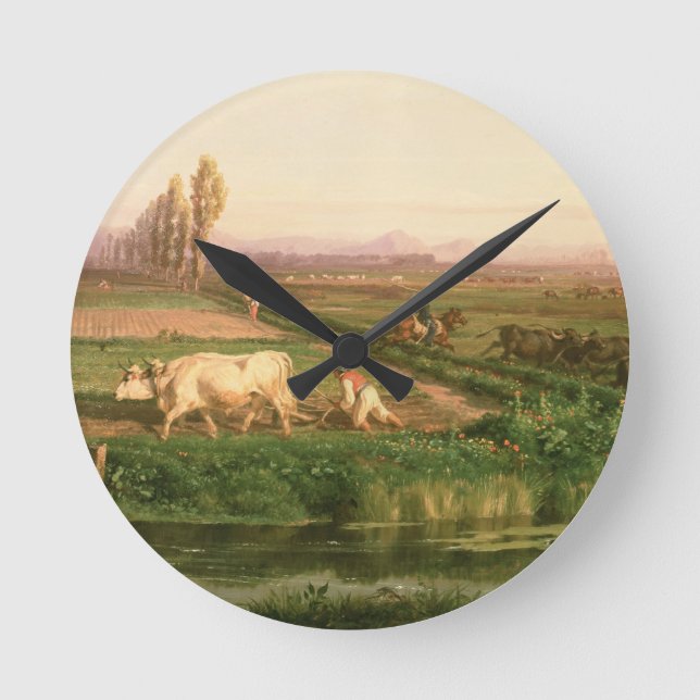 Vy över Carditello (olja på canvas) Rund Klocka (Framsida)