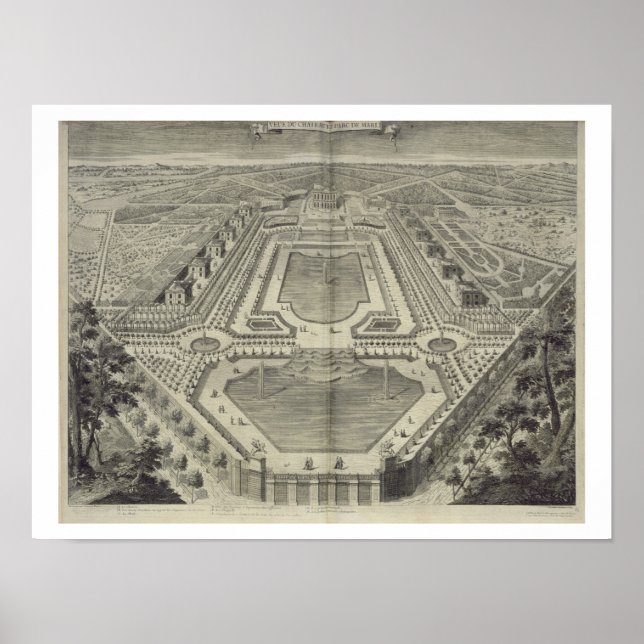 Vy över Chateau och Park i Marly, graverad av Poster (Framsidan)