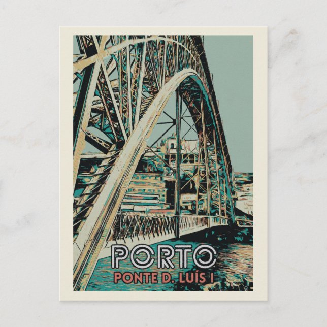Vy över D. Luis Bridge illustration Porto Portugal Vykort (Framsida)