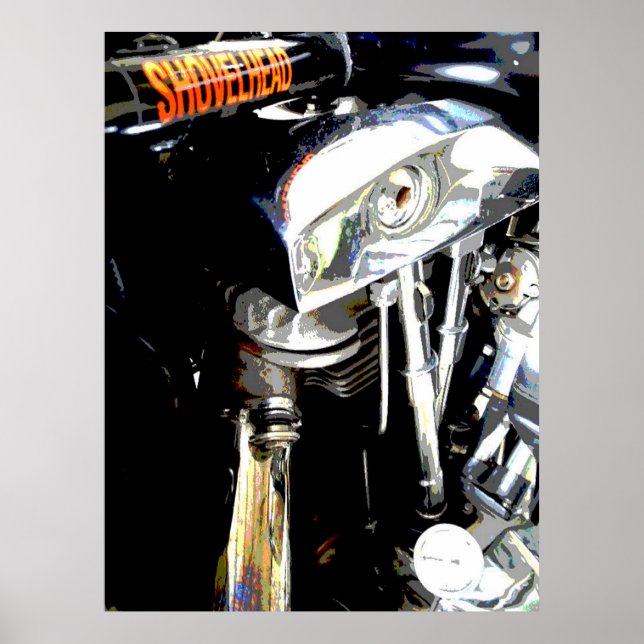 Vy över den klassiska Shovelhead Harley Motor Poster (Framsidan)
