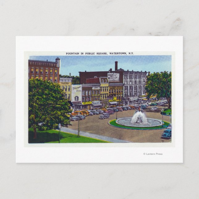 Vy över det offentliga torget Fontän Vykort (Framsida)