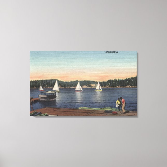 Vy över Dock, Sjö och segelbåtar Canvastryck (Framsida)