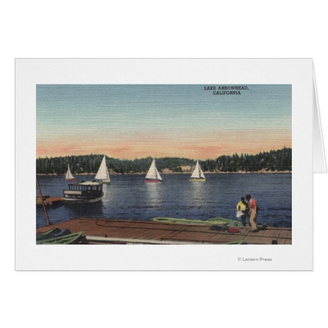 Vy över Dock, Sjö och segelbåtar Hälsningskort (Framsidan Horizontal)