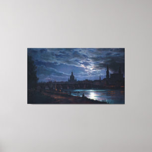 Vy över Dresden av Moonlight av Johan C Dahl 1839 Canvastryck