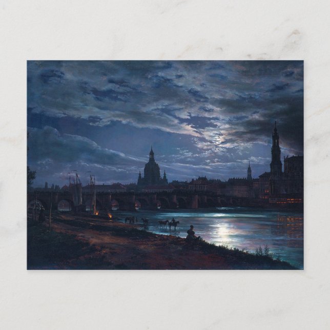 Vy över Dresden av Moonlight, Johan C Dahl 1839 Vykort (Framsida)