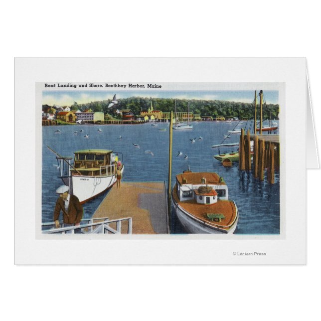 Vy över en båtlandning och kusten hälsningskort (Framsidan Horizontal)