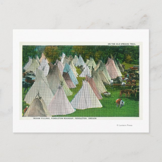 Vy över en indisk by och Pendleton Vykort (Framsida)