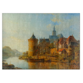 Vy över en nederländsk stad längs floden Rhen