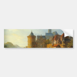 Vy över en nederländsk stad längs floden Rhen Bildekal