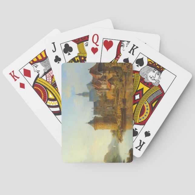 Vy över en nederländsk stad längs floden Rhen Casinokort (Baksidan)