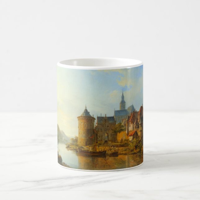 Vy över en nederländsk stad längs floden Rhen Kaffemugg (Center)