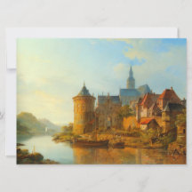 Vy över en nederländsk stad längs floden Rhen